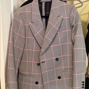 Classic Checkered Blazer - Black, White, Pink